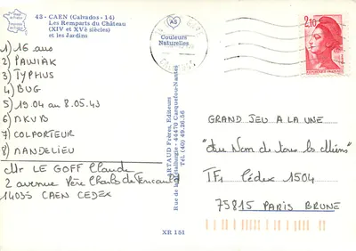 Zamkowe Remparty (XIV i XV wiek) — Caen (Calvados) — Wydane w Francji — Rewers
