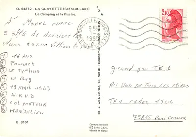 La Clayette (Saône-et-Loire) — O Camping e a Piscina — Ed. J. Cellard, B. 8061 — Verso