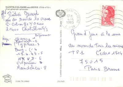 Sainte-Colombe-sur-Seine — Algemene luchtfoto — Uitgever Combier — Achterkant