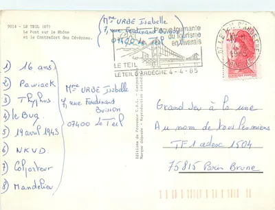Ponte sobre o Rio Rône — O Contrefort das Cévennas — Éditions de Provence G.A.L. n° 07400 — Verso