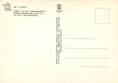 Quartier Étienne Marcel — La Tour Jean-Sans-Peur, Statue Equestre de Louis XIV — Éditions Abeille-Cartes — Verso