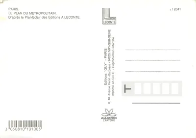 Paris - Plano do metropolitano — Éditions A. Leconte, n°3/2041 — Verso