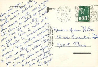Langogne — widok placu rynkowego i ulic — Wydawnictwo La Cigogne — Rewers