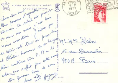 Côte de Mayres — ligando o Baixo e o Alto-Vivarais pela vale superior da Ardèche — Ed. J. Cellard, n° 73606 — Verso