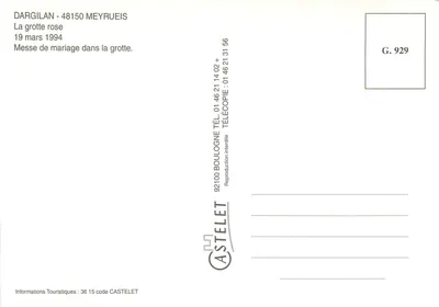 Huwelijksplechtigheid in de roze grot — Dargilan, 19 maart 1994 — Uitgever CASTELET — Achterkant