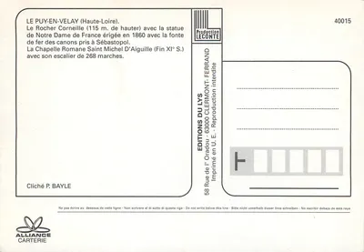 Le Puy-en-Velay — statue de Notre-Dame de France et chapelle Saint-Michel — Éditions du Lys — Rewers