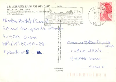 Castelo de Sully-sur-Loire — fortaleza feudal do século XIV — Éditions Valoire, n° 1.650 — Verso
