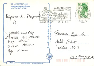 Auxerre — Katedra Świętego Etienne i Wieża Zegarowa — wydawca Wydawnictwo Nivernaise, nr 11630 — Rewers
