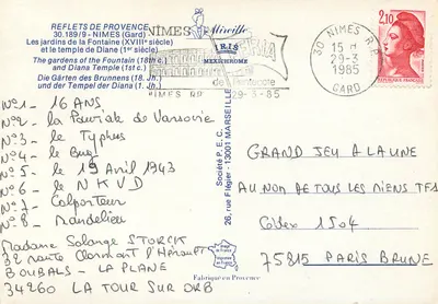 Ogród Fontaine i świątynia Diany — Nîmes — Société P.E.C. - 30.189/9 — Rewers