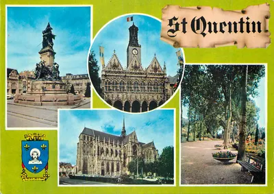 St Quentin — vista da cidade com monumento, hotel de cidade, igreja e parque — Imprimeur Combier França