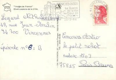 Vincennes — Divers aspectos da Cidade — Ed. RAYMON, 27, rue de Tanger, Paris — Verso