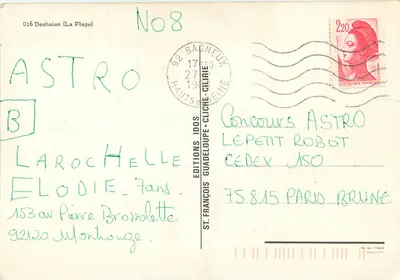 Praia de Deshaies — vista sob as palmeiras — Éditions François Guadeloupe, n°016 — Verso