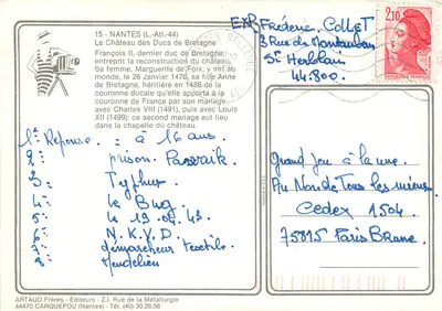 Nantes — Zamek Duszy Bretanii — ARTAUD Bracia - Z.I. Rue de la Métallurgie — Rewers