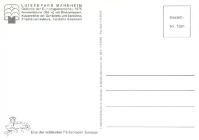 Luisenpark Mannheim — teren wystawy ogrodniczej 1975 — Werbeverlag — Rewers