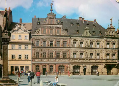 Erfurt na Turíngia — Fischmarkt mit Haus zum „Breiten Herd“, erbaut 1584 und 1892 — Erfurter Fachverlag, Städtebild Nr. 5015