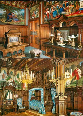 Quartos de um castelo gótico — Quarto de vestir e quarto de dormir — editor não visível