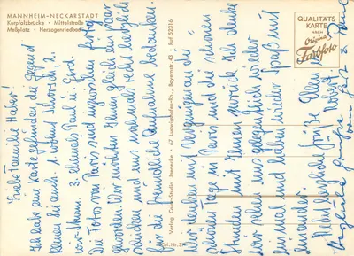 Mannheim-Neckarstadt — vista panorâmica e urbana — Verlag Color-Studio Joenecke, Col. Nr. 31 — Verso