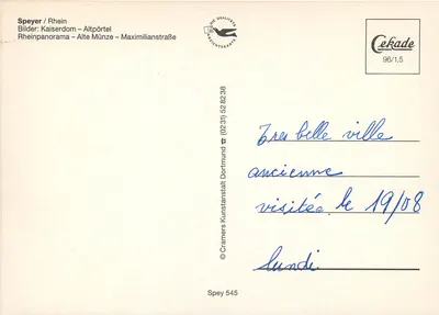 Speyer / Rhenan — Historia i zabytki — Cramers Kunstansichtskarte nr 545 — Rewers