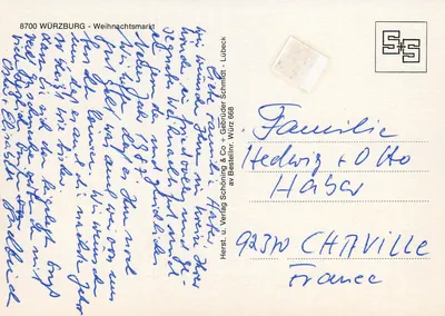 Würzburg - Mercado de Natal — editor Schöning & Co, n° de série 668 — Verso