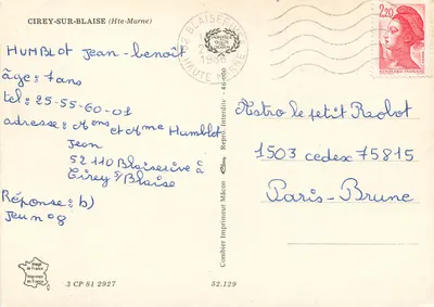Cirey-sur-Blaise — luchtfoto en uitzicht op de plein met kerk — Drukkerij Combier — Achterkant