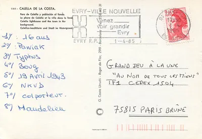 Calella de la Costa — farol e cidade no fundo — Editor G. Costa, n° 648 — Verso