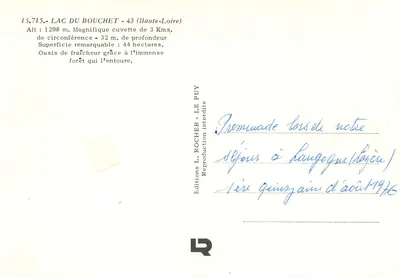 El Lago del Bouchet — leyenda de la Cruz de la Cabra — Ediciones L. Rocher - Le Puy — Reverso