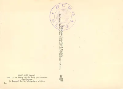 Castelo de Eltz — Moselle — Deutsche Kunstverlag, Berlin — Verso