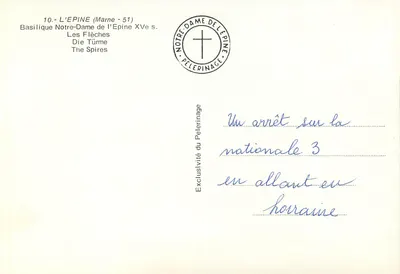 L'Épine (Marne) — Basílica Nossa Senhora da Épine, séc. XV — Exclusividade do Pelerinagem — Verso
