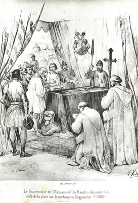 O Governador de Châteauneuf de Randon depositando as chaves da cidade no túmulo de Duguesclin (1380) — Imp. Lemercier, Paris