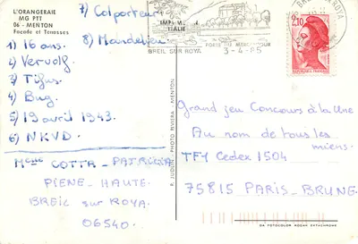 Orangeraie — Menton — wydawca R. Judin — Rewers