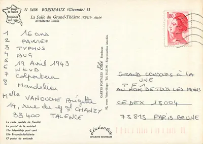 Sala do Grand-Théâtre — Bordeaux (Gironde) — Editor Elcé, N° 3436 — Verso