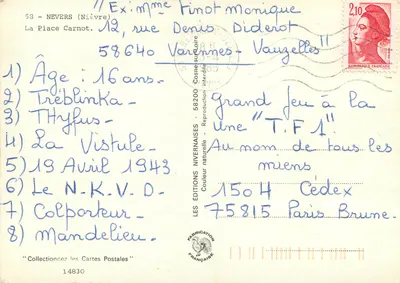 Place Carnot w Nevers — wydawca Les Éditions Nivernaises, nr 14830 — Rewers
