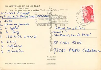 O parque floral da Fonte — Olivet (Loiret) — Édit Valoïre, n° H.3703 — Verso