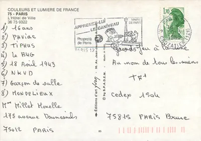 Hôtel de Ville de Paris — vista com fontes — Éditions d'art Lyon — Verso