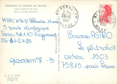 Cottage en la landa bretona — editor E. K. B. 3198* — serie 24 — Reverso