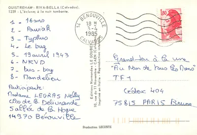 Ouistreham — O farol e o porto ao entardecer — Emy — Verso