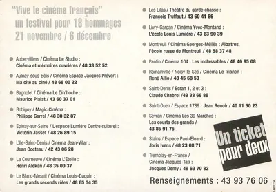 Stulecie kin w pełnej niezależności — Festiwal 'Vive le cinéma français' — Seine Saint-Denis Conseil Général — Rewers