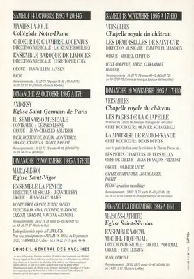 Jeux d'Orgues en Yvelines — Xe edição - Outono 1995 — ADIAM 78 — Verso