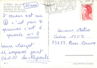 La Napoule — Côte d'Azur — Ogólny widok portu — Litografia SEVEN S.r.l. Verona Italia — Rewers