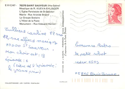 Saint-Sauveur — Colagem de locais e cartão postal — Edição da Europa da Carta Postal — Verso