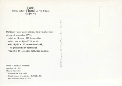 Parc Floral do leste de Paris — Plantas e flores no primavera de 1995 — Mairie de Paris — Verso
