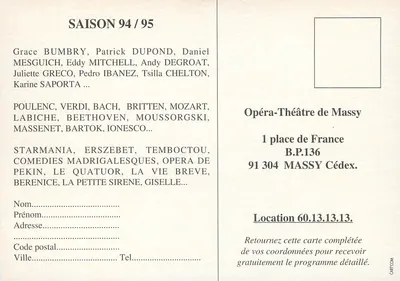 Teatr Operowy w Massy — Sezon 94/95 — Michel Bouvet — Rewers