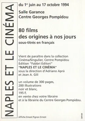 Nápoles e o Cinema — 80 filmes do 1º de junho ao 17 de outubro de 1994 — Sala Garance, Centro Georges Pompidou — Verso