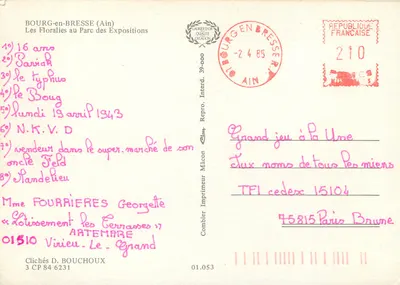 As Floralies de Bourg en Bresse — Parc des Expositions — editor Combiér Imprimeur — Verso