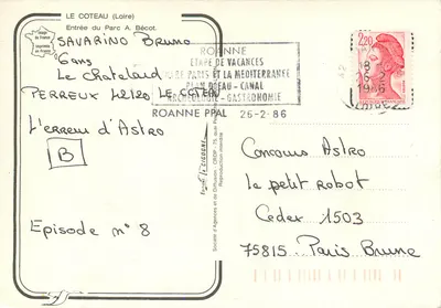 Entrada do Parc A. Becot — Gans, Loire — Editor Cigogne — Verso