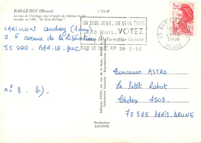Bar-le-Duc — Wieża zegarowa (Duży Zegar) — Wydawnictwo Estel — Rewers