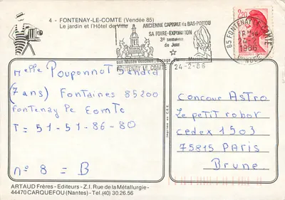 Fontenay-le-Comte — Jardim e Palácio Municipal — ARtaud Frères, n°8 — Verso
