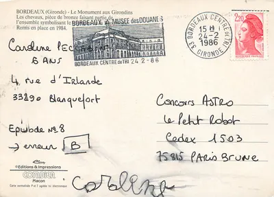 Bordeaux (Gironde) - O Monumento aos Girondinos — Os cavalos, peça de bronze fazendo parte do conjunto simbolizando a República — editor COMDIER, número de série não visível — Verso