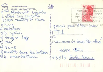 Neuilly-sur-Marne — bairro residencial e pista de patinação olímpica — Éd. Raymon, n° 93-265 — Verso
