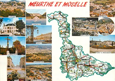 Meurthe-et-Moselle — Tarjeta turística con vista de varias ciudades — Ediciones MATHON-EPINAL